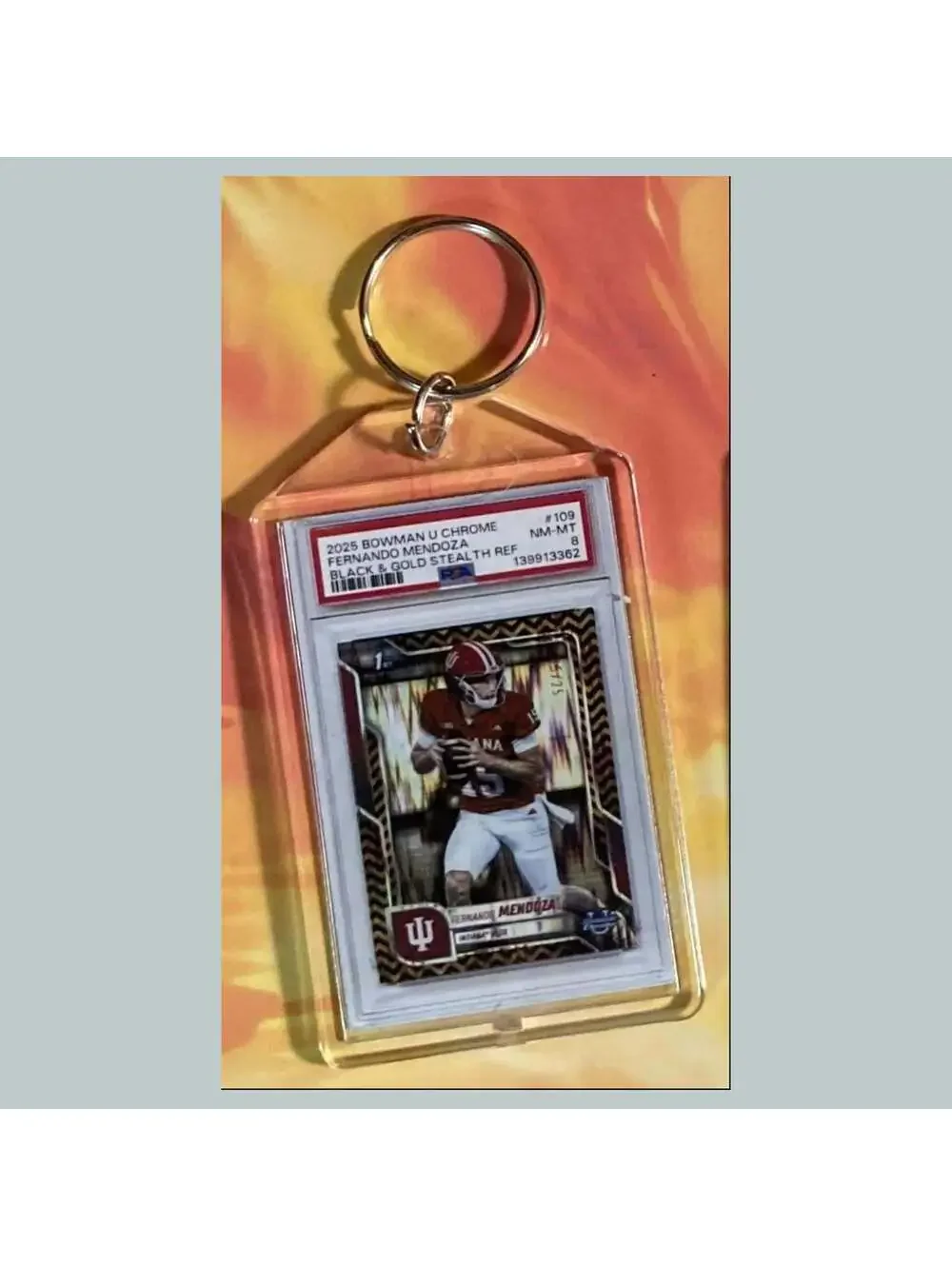 3730 Fernando Mendoza 2025 Bowman U Black & Gold Stealth Custom Made Keychain